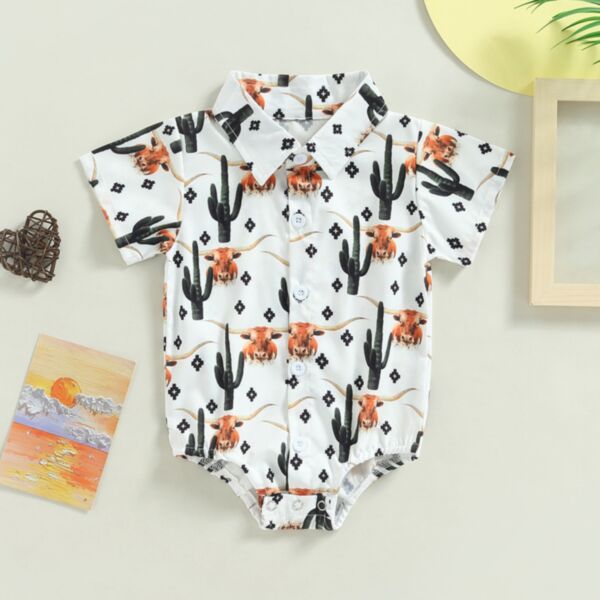 3-24M Baby Onesies Short-Sleeved Cartoon Print Single-Breasted Bodysuit Wholesale Baby Clothing KJV591738