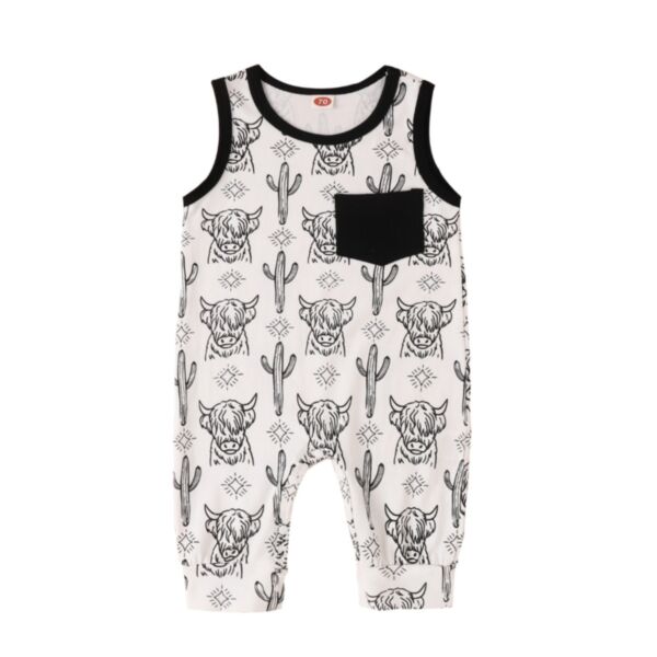 0-18M Baby Boy Onesies Cartoon Bull Head Print Sleeveless Jumpsuit Wholesale Baby Clothes KJV591721