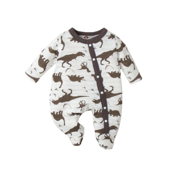 0-18M Baby Girl & Boy Long-Sleeved Cartoon Dinosaur Print Single-Breasted Jumpsuit Bulk Baby Clothes Wholesale KJV591762