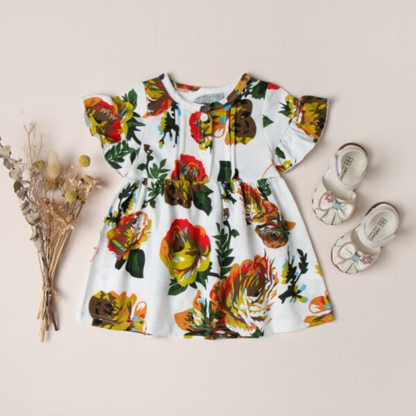 6-24M Baby Girl Short-Sleeved Floral Print Princess Dress Wholesale Baby Clothes In Bulk KDV591770