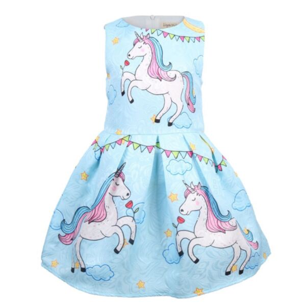 2-7Y Toddler Girl Sleeveless Cartoon Unicorn Print Ruffle Dress Cute Toddler Girl Clothes Wholesale KDV591774