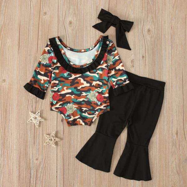 6-24M Colorfule Round Neck Romper And Flares Pants Set Baby Wholesale Clothing KSV493697
