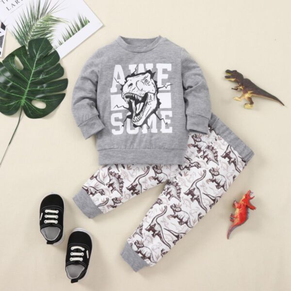 9M-4Y Dinosaur Pullover And Trousers Set Wholesale Kids Boutique Clothing