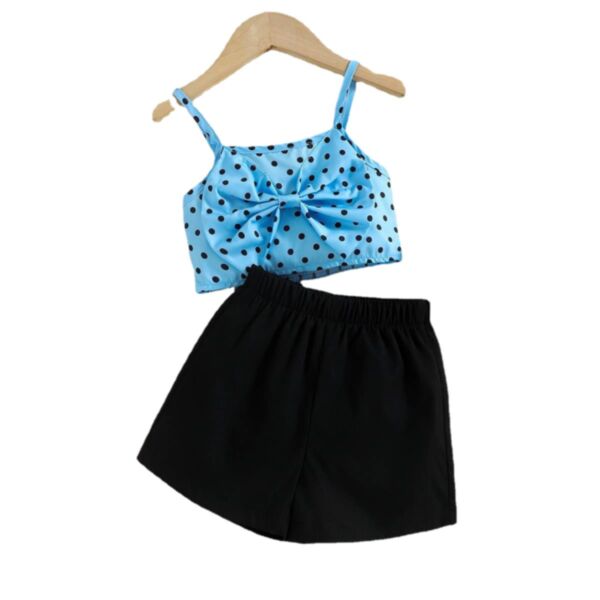 12M-5Y Toddler Girl Sets Polka Dot Bow Suspender Top And Solid Color Shorts Girl Wholesale Boutique Clothing KSV591742