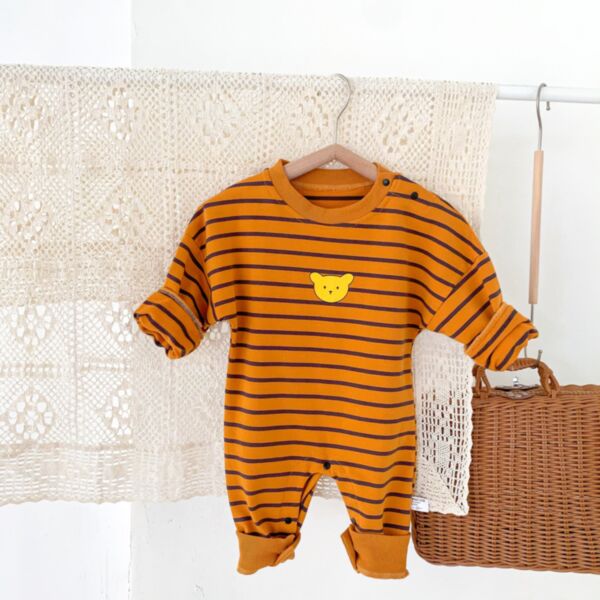 0-18M Baby Girl & Boy Long-Sleeved Striped Cartoon Bear Print Jumpsuit Bulk Baby Clothes Wholesale KJV591755