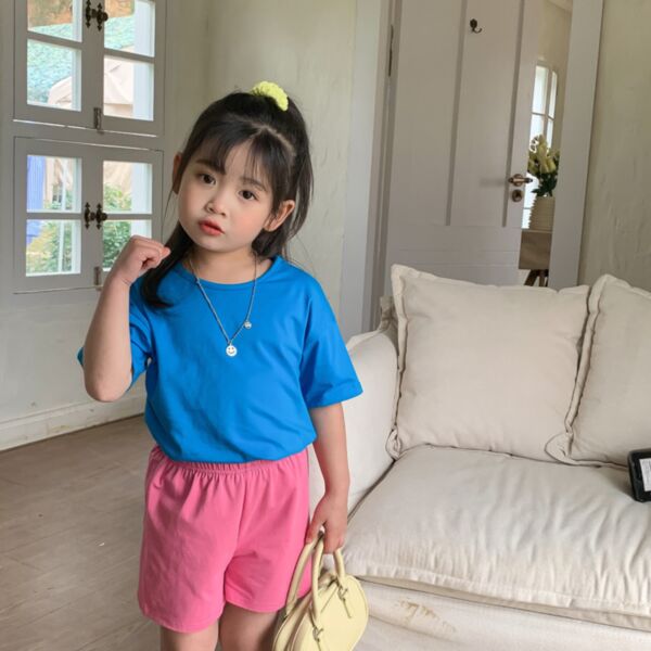 18M-8Y Kids Girls Short-Sleeved Candy-Colored Pullover Neck Top Wholesale Kids Clothes KTV591701