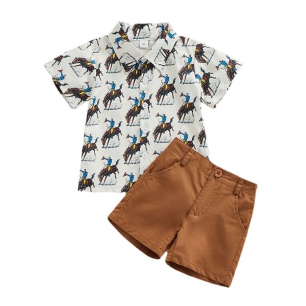 9M-4Y Toddler Boy Sets Short-Sleeved Horse Print Single-Breasted Top And Shorts Wholesale Boys Clothes KSV591763