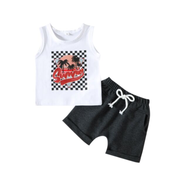 6M-3Y Baby Boy Sets Sleeveless Letter Print Checkerboard Top And Shorts Wholesale Baby Clothes Suppliers KSV591673
