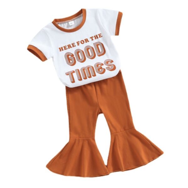 9M-4Y Toddler Girl Sets Color Blocking Short-Sleeved Letter Print Top And Flared Pants Fashion Girl Wholesale KSV591833