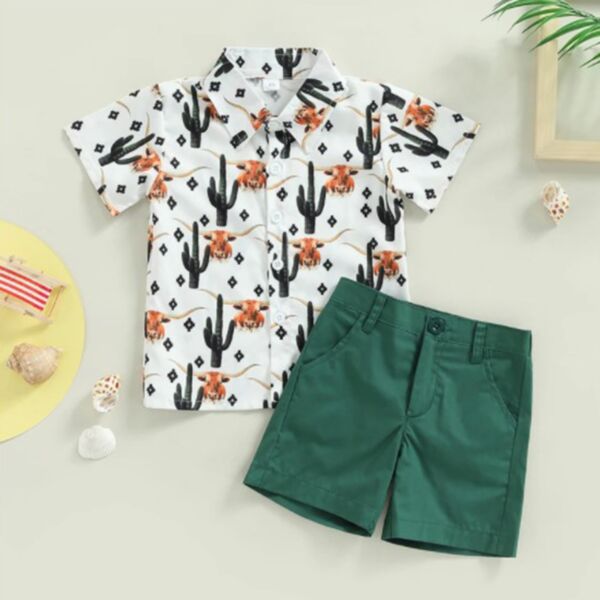 12M-5Y Toddler Boy Sets Short-Sleeved Printed Single-Breasted Striped Top And Shorts Wholesale Clothing For Boys KSV591724