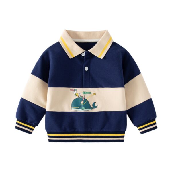 18M-6Y Toddler Boys Shark Colorblock Polo Collar Sweatshirt Wholesale Boys Clothing KTV389062