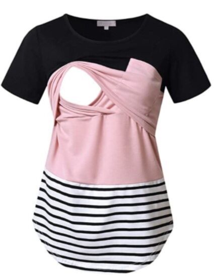 Maternity Nursing Striped Color Blocking Long-Sleeve Tops Wholesale Maternity Clothes KMV389117