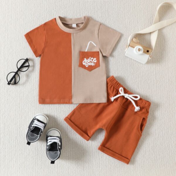 9M-4Y Toddler Boy Sets Color Blocked Letter Print Short Sleeve Top And Shorts Wholesale Boy Clothing KSV591793
