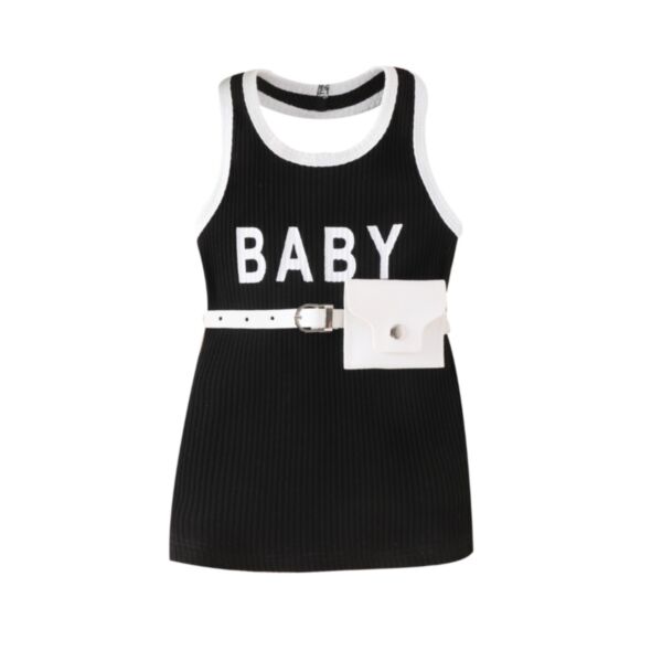 9M-4Y Toddler Girl Sleeveless BABE Letter Print Neck Dress With Waist Pack Cute Toddler Girl Clothes Wholesale KDV591782