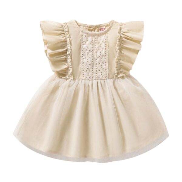 3-18M Baby Girl Solid Color Ruffle Fly Sleeve Patchwork Mesh Dress Bulk Baby Clothes Wholesale KDV591756