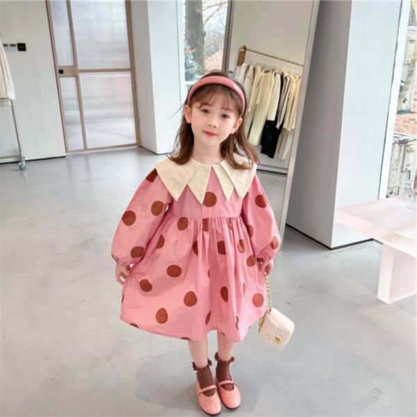18M-6Y Toddler Girl Embroidered Polka Dot Print Pointed Collar Dress Fashion Girl Wholesale KDV591827