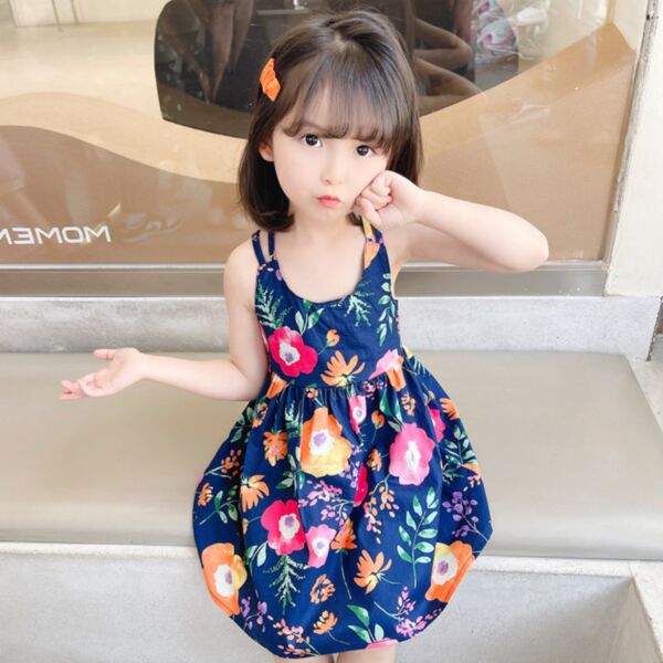 18M-6Y Toddler Girl Floral Print Backless Halter Dress Cute Toddler Girl Clothes Wholesale KDV591828