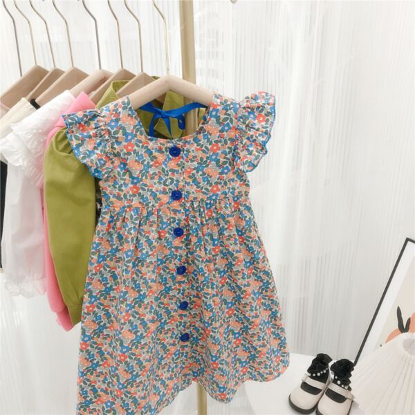 9M-6Y Toddler Girl Retro Floral Doll Collar Ruffle Fly Sleeve Dress Wholesale Little Girl Clothing KDV591828