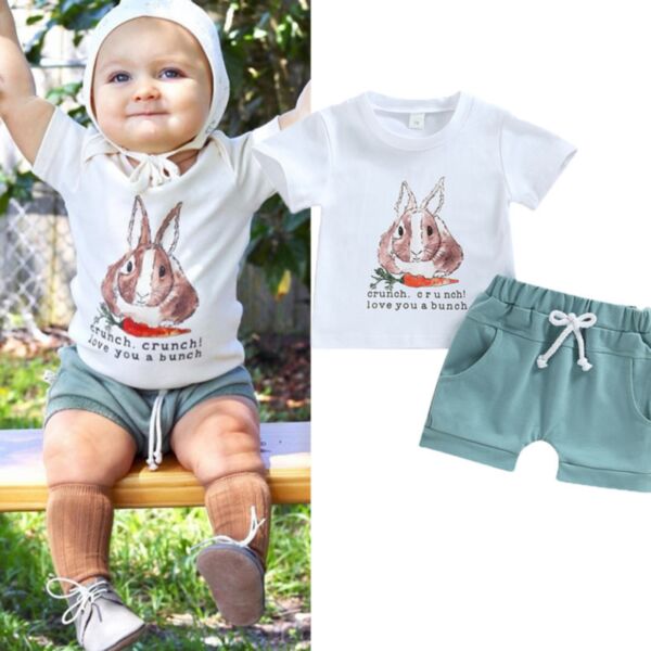 3-24M Baby Boy Sets Easter Cartoon Bunny Print Short-Sleeved Top And Shorts Wholesale Baby Clothing KSV591836