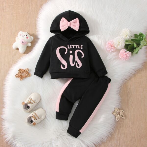 3M-3Y Letter Print Bowknot Hoodie And Trousers Set Baby Wholesale Clothing KSV493540