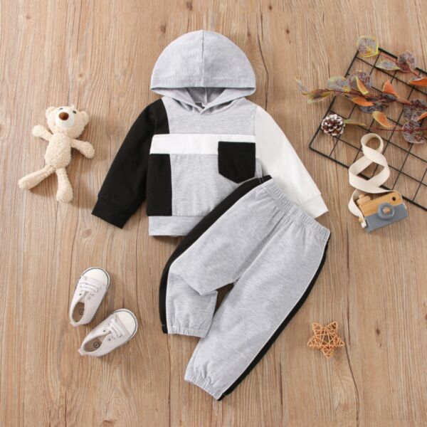 3M-3Y Colorblock Long Sleeve Hoodie And Pants Set Baby Wholesale Clothing KSV493539