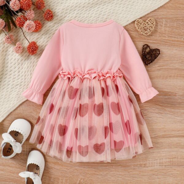 9M-5Y Love Heart Lotus Long Sleeve Mesh Dress Wholesale Kids Boutique Clothing KDV493684