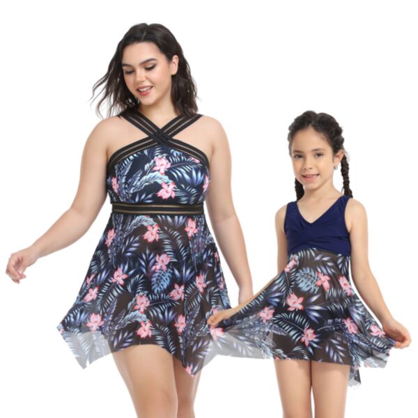 Wholesale Mommy And Me Clothing Floral Print Cross Cami Dress Swimsuit KSWV389116