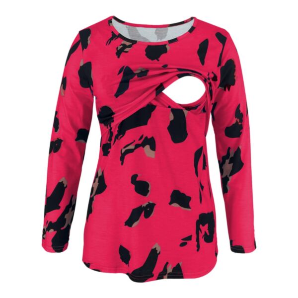 Leopard Print Long Sleeve Round Neck Nursing T-Shirt Wholesale Boutique Maternity Clothes KMV591860