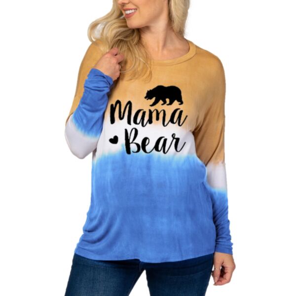 Maternity Long Sleeve Tie Dye Gradient Color Letter Bear Print Top Cheap Maternity Apparel Wholesale KMV591850
