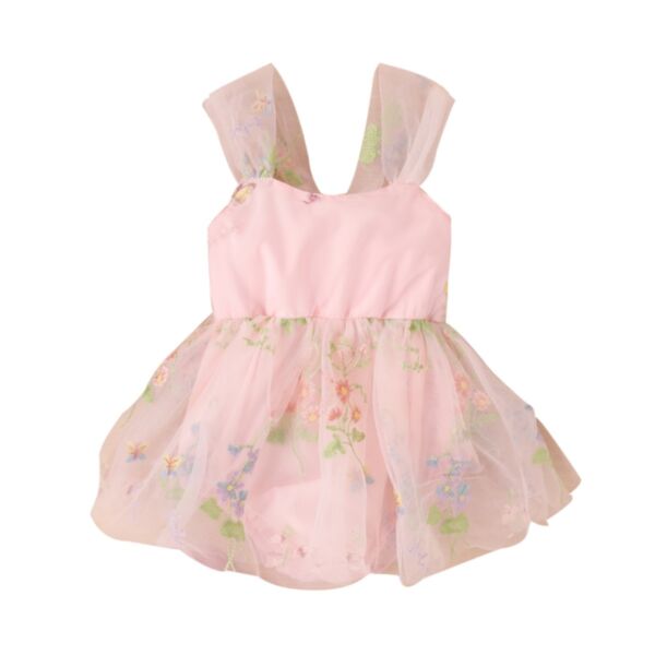 0-12M Baby Girl Floral Embroidery Patchwork Mesh Suspender Bodysuit Wholesale Baby Clothes Suppliers KJV591843