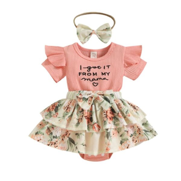 0-12M Baby Girl Letter Embroidery Ribbed Fly Sleeve Hem Bodysuit And Headband Bulk Baby Clothes Wholesale KJV591779