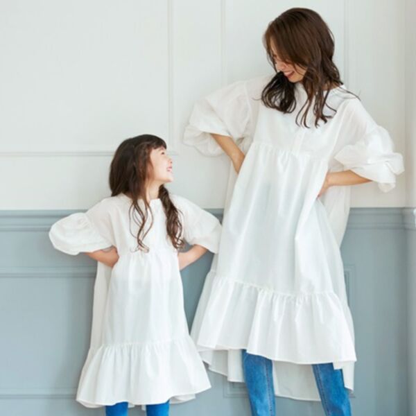 Summer Parent-Child Casual Loose Irregular Lace Shirt Dress Mommy And Me Wholesale KDV388952