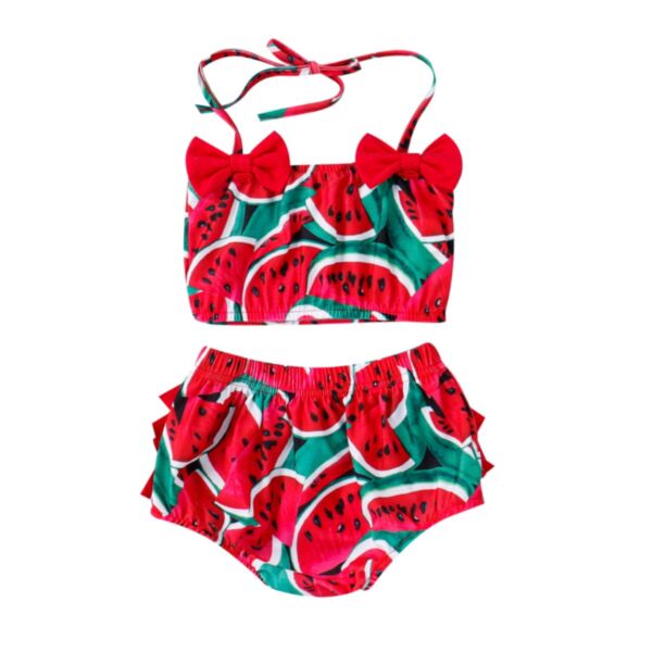 9M-5Y Toddler Girl Swimwear & Beachwear Sets Watermelon & Pineapple Print Necklace Top And Shorts Cute Toddler Girl Clothes Wholesale KSV591816