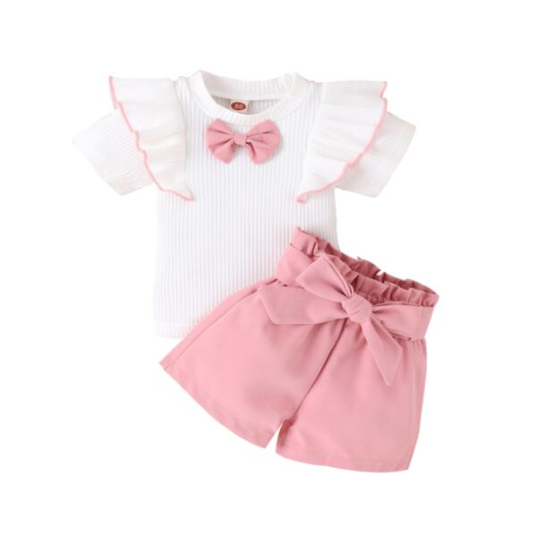 9M-4Y Toddler Girl Sets Bow Tie Short Sleeve Ruffle Top And Shorts Girl Wholesale Boutique Clothing KSV591740