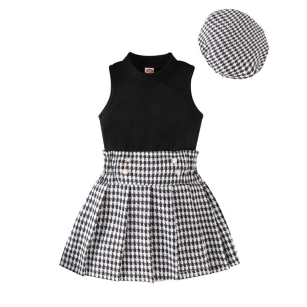 12M-5Y Toddler Girl Sets Solid Color Sleeveless Top And Plaid Pleated Skirt And Hat Girl Wholesale Boutique Clothing KSV591815