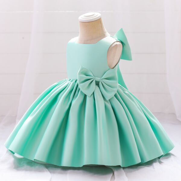 3-18M Baby Girl Sleeveless Solid Color Large Bow Mesh Princess Dress Wholesale Baby Clothing KDV591837