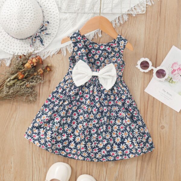 9M-5Y Big Bowknot Sleeveless Flower Dress Wholesale Kids Boutique Clothing