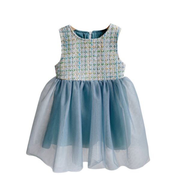 18M-7Y Knitwear Sleeveless Blue Mesh Dress And Coat Set Wholesale Kids Boutique Clothing