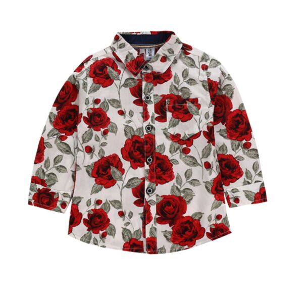 18M-6Y Rose Flower Print Long Sleeve Shirt Wholesale Kids Boutique Clothing KCV493500