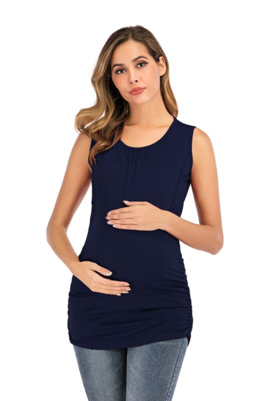Maternity Sleeveless Solid Color Round Neck Nursing Tops Wholesale Boutique Maternity Clothes KMV591819