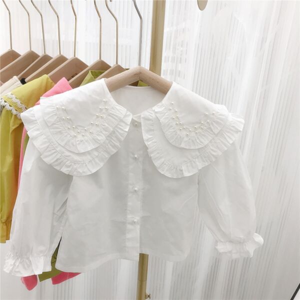 18M-6Y Toddler Girls Pearl Large Lapel Doll Bottoming Shirt Wholesale Girls Fashion Clothes KTV388922