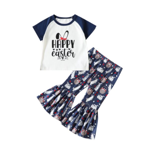12M-5Y Toddler Girls Easter Cartoon Rabbit Print T-Shirt Flared Pants Wholesale Little Girl Clothing KSV388932