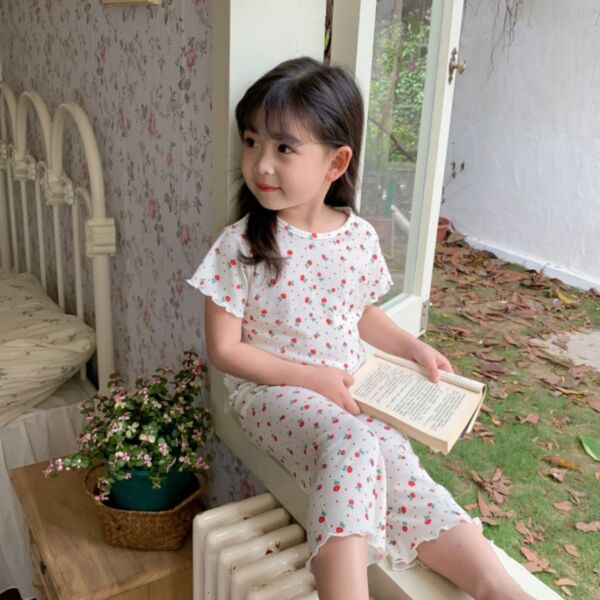 18M-7Y Toddler Girl Intimates & Pajamas Sets Short-Sleeved Floral Print Top And Pants Wholesale Girls Clothes KSV591810
