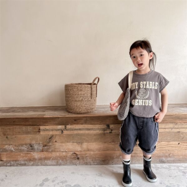 9M-5Y Toddler Girl Short-Sleeved Letter Print Round Neck Top Wholesale Little Girl Clothing KTV591856