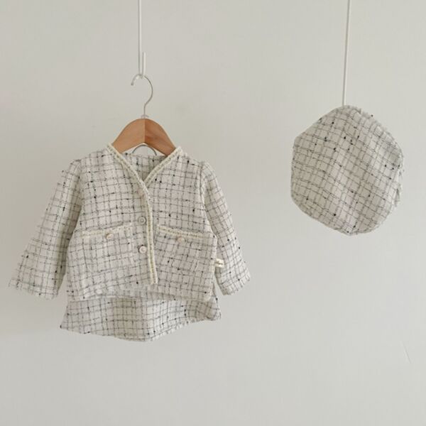 3-24M Plaid Long Sleeve Pearl Button Coat And Skirt Set Baby Wholesale Clothing