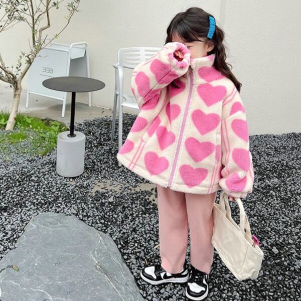 18M-6Y Plush Fleece Heart Love Print Zipper Coat Wholesale Kids Boutique Clothing KSV493818
