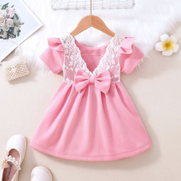 9M-5Y Lace Collar Short Sleeve Pink Dress Wholesale Kids Boutique Clothing KDV493763