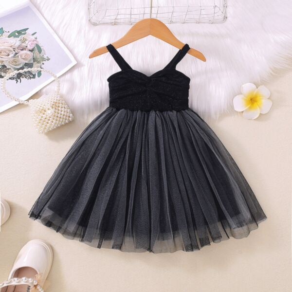 9M-5Y Suspender Black Mesh Pleated Slip Dress Wholesale Kids Boutique Clothing KDV493760