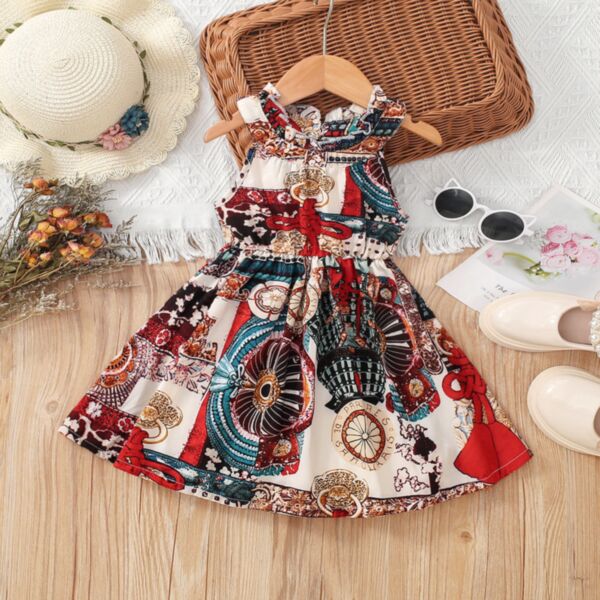 18M-6Y Graphic Print Sleeveless Pleated Dress Wholesale Kids Boutique Clothing KDV493759