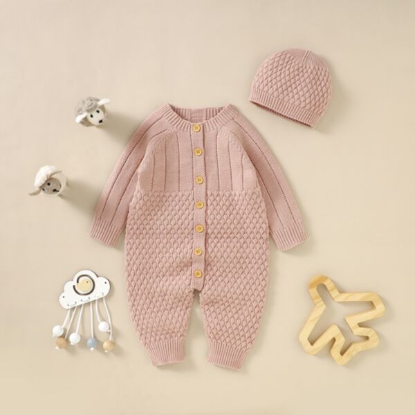 0-18M Baby Solid Color Knittted Jumpsuit & Hats Wholesale Baby Boutique Clothing KCLV385119004